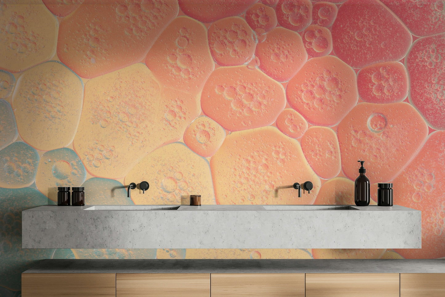 Pastel abstract bubble pattern mural wallpaper.

