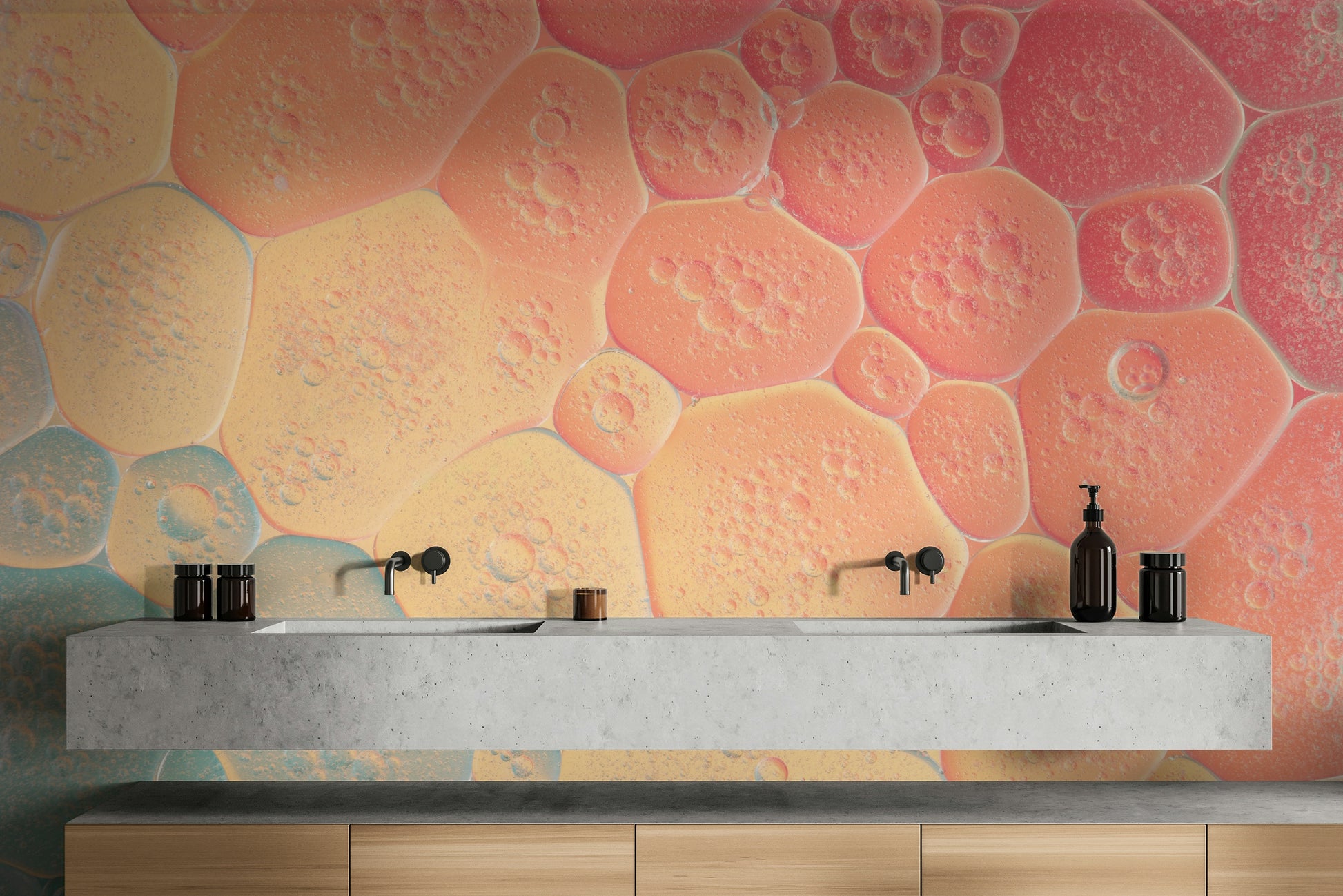 Pastel abstract bubble pattern mural wallpaper.

