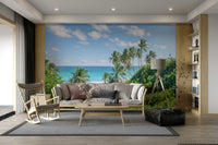 Sunny island scene mural for relaxed home settings.

