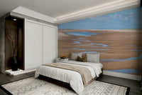 Minimalist beach scene mural for tranquil interior design.

