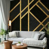 Sophisticated Art Deco wall mural in bold black tones.


