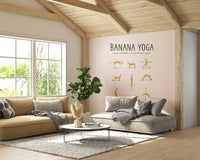 Bright and fun wall mural with yoga-posing bananas.


