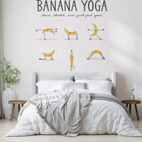 Playful banana-themed wallpaper for yoga lovers and kids’ rooms.

