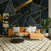 Light blue and gold tiled mural for bedrooms and calm spaces.

