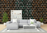 Geometric wall art mural with clean lines and warm hues.

