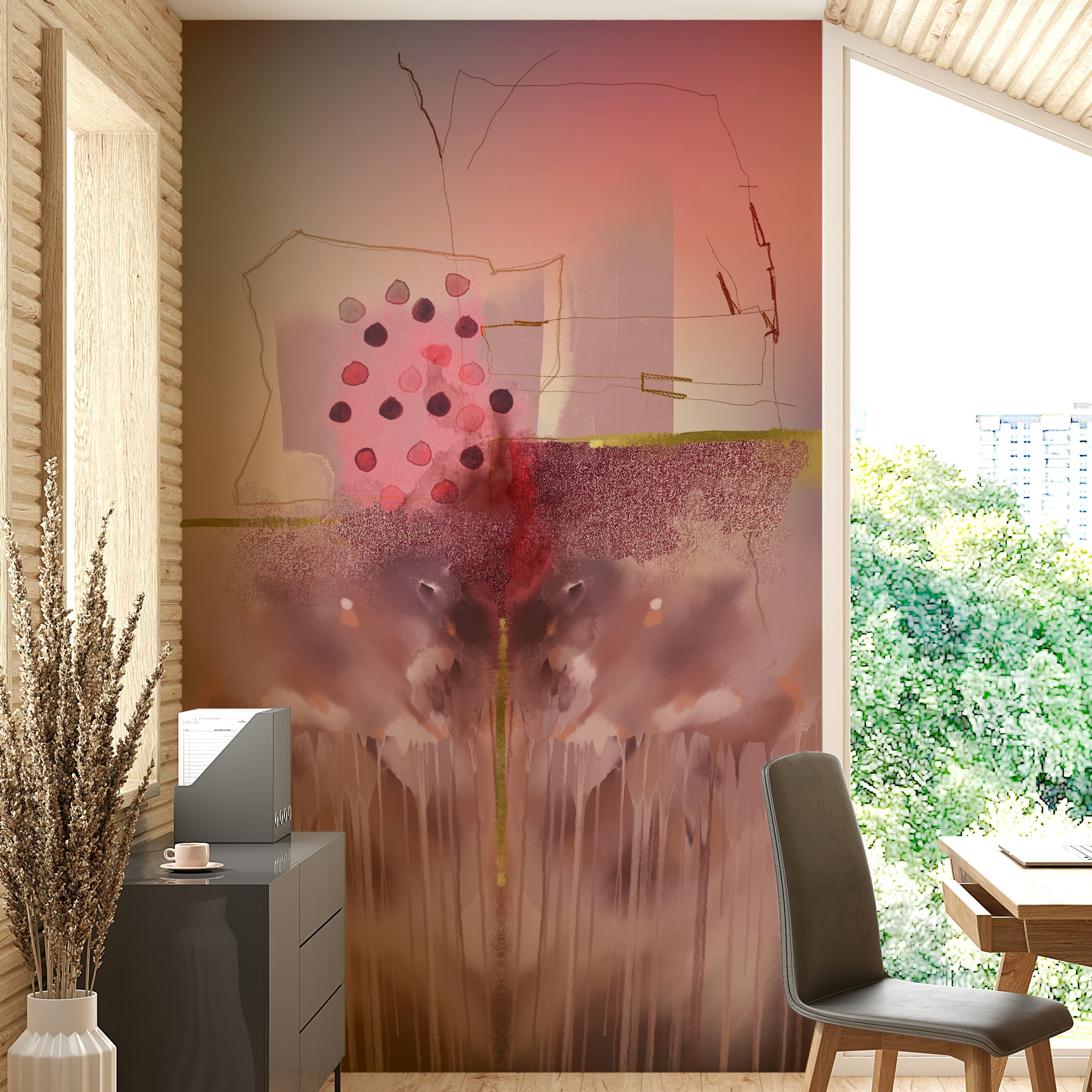 Wall mural capturing a creative interpretation of life’s structure.

