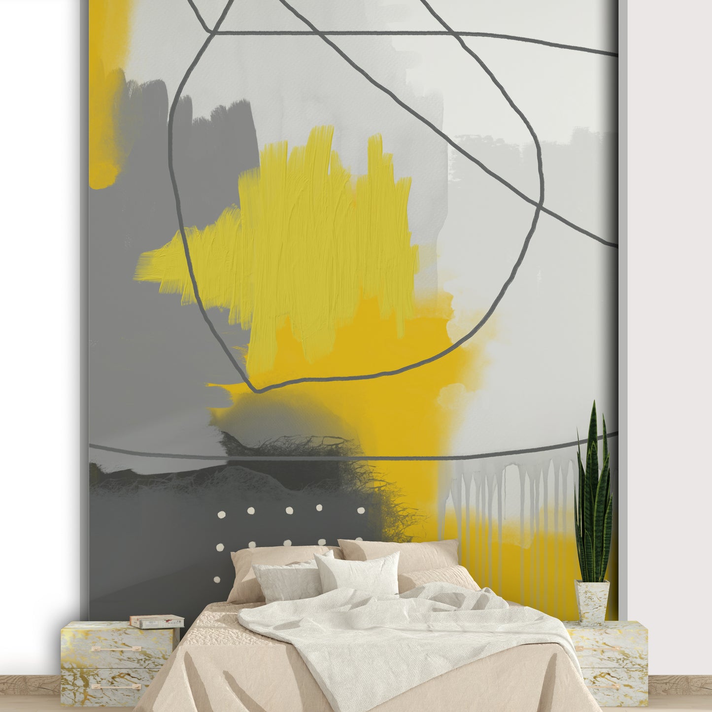 Grey and gold abstract mural

