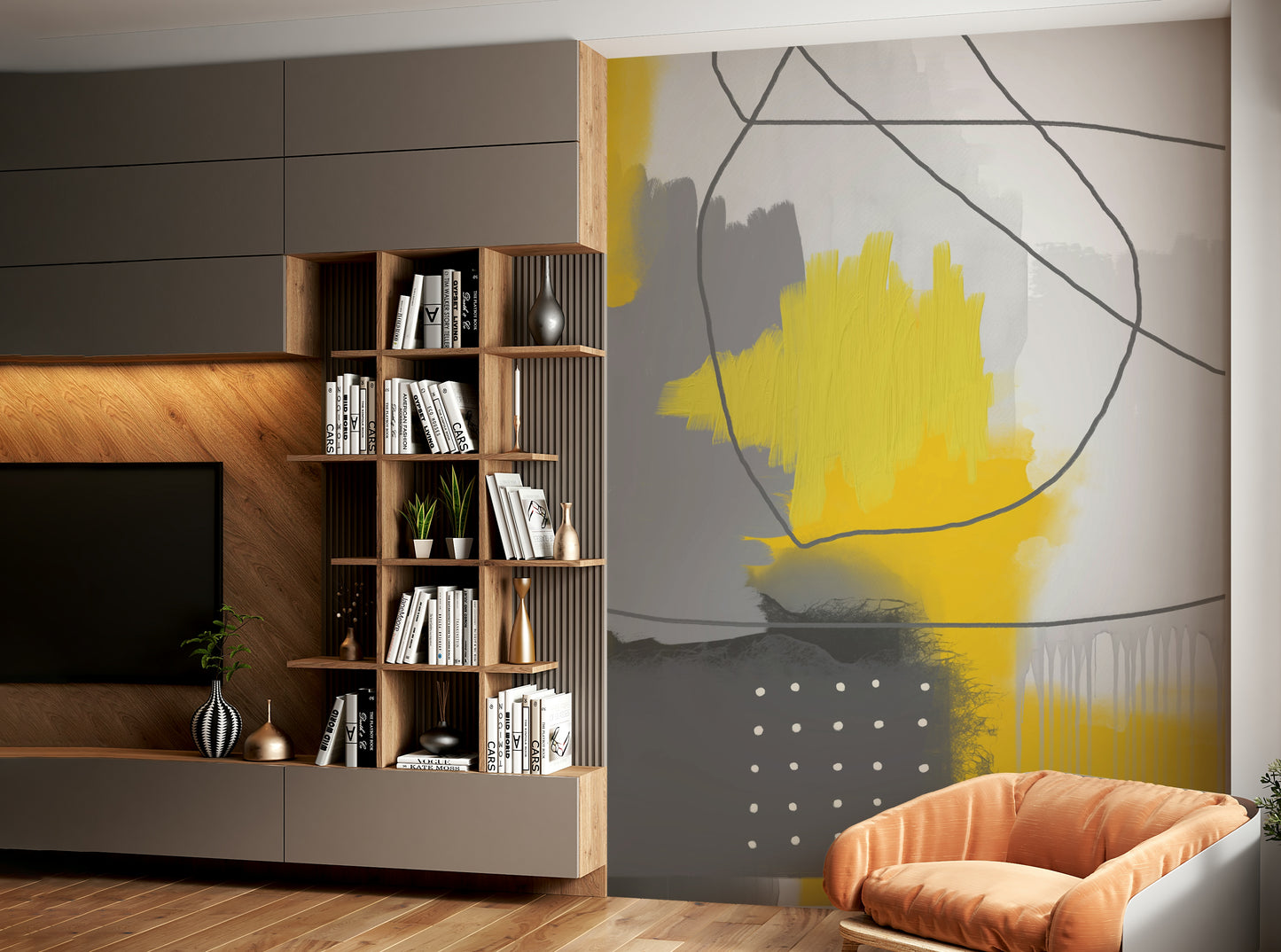 Gold abstract wall art mural

