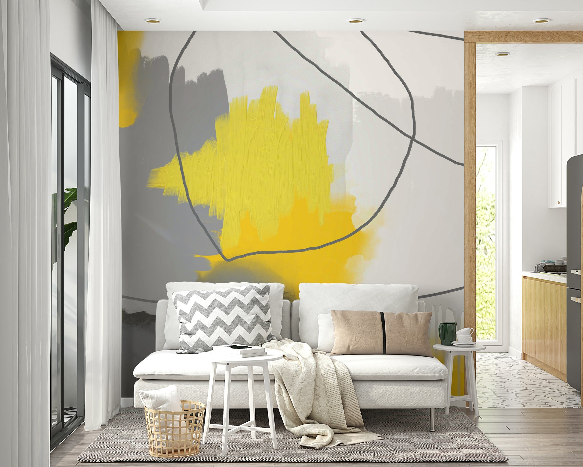 Contemporary grey gold mural wallpaper

