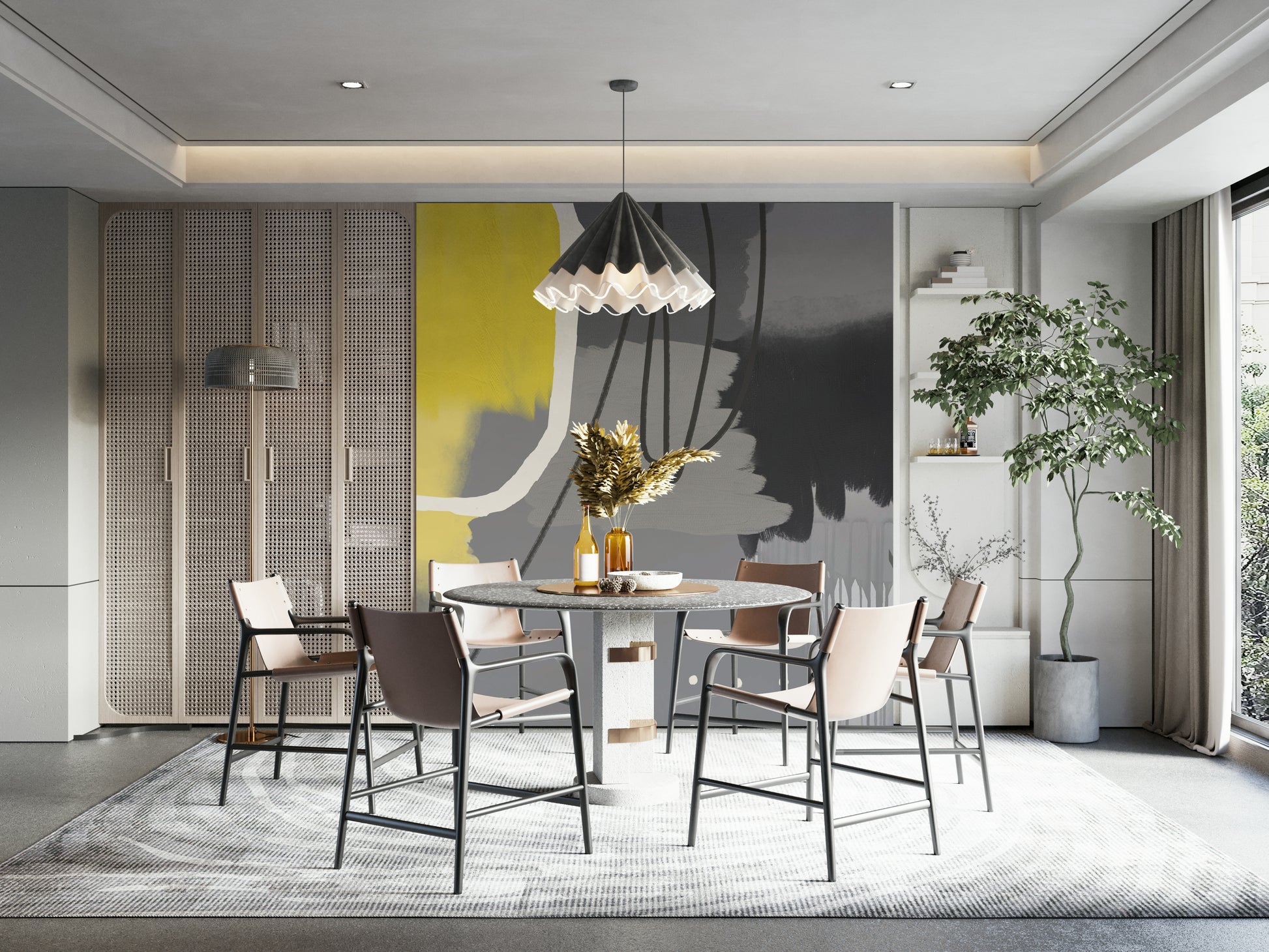 Bold yellow grey wall mural

