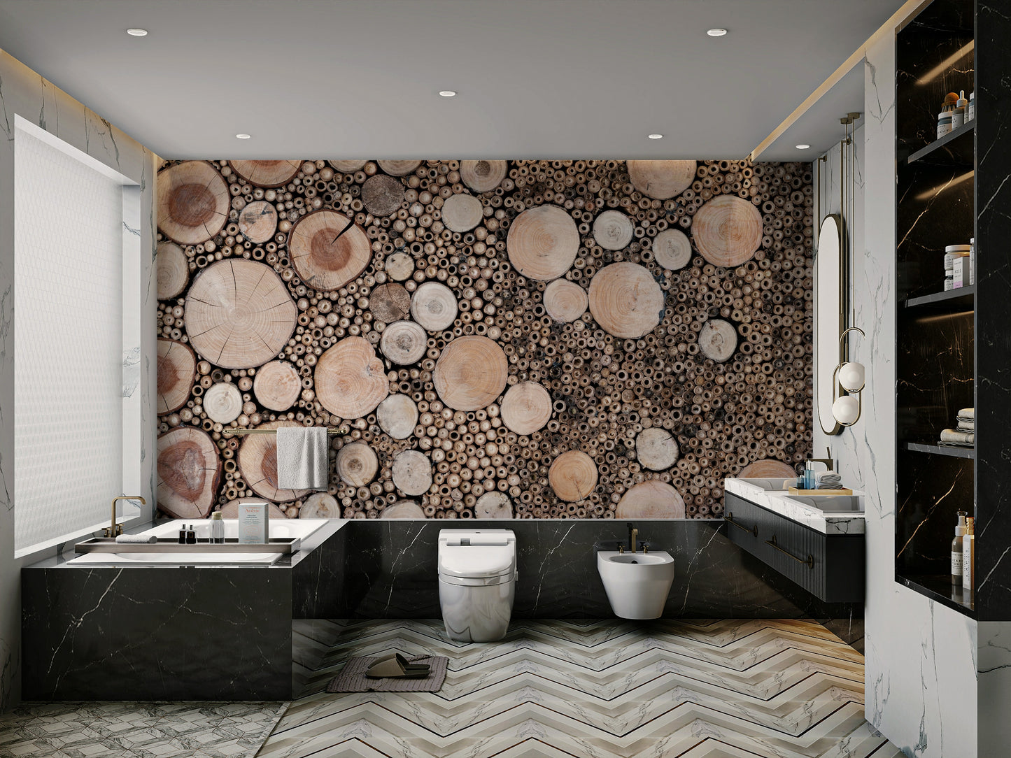 Natural wood slice wall mural

