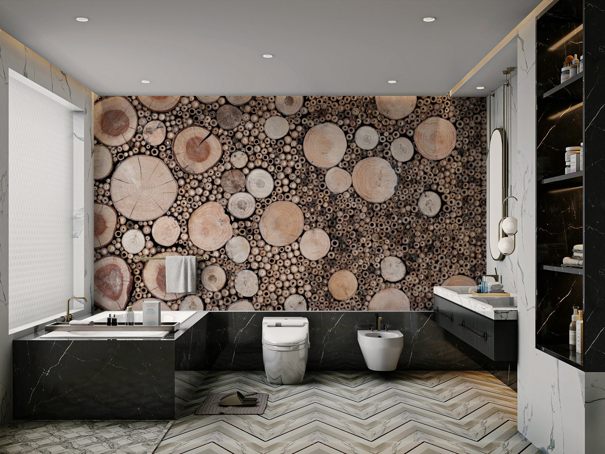 Natural wood slice wall mural

