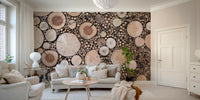 Brown circular wood mural

