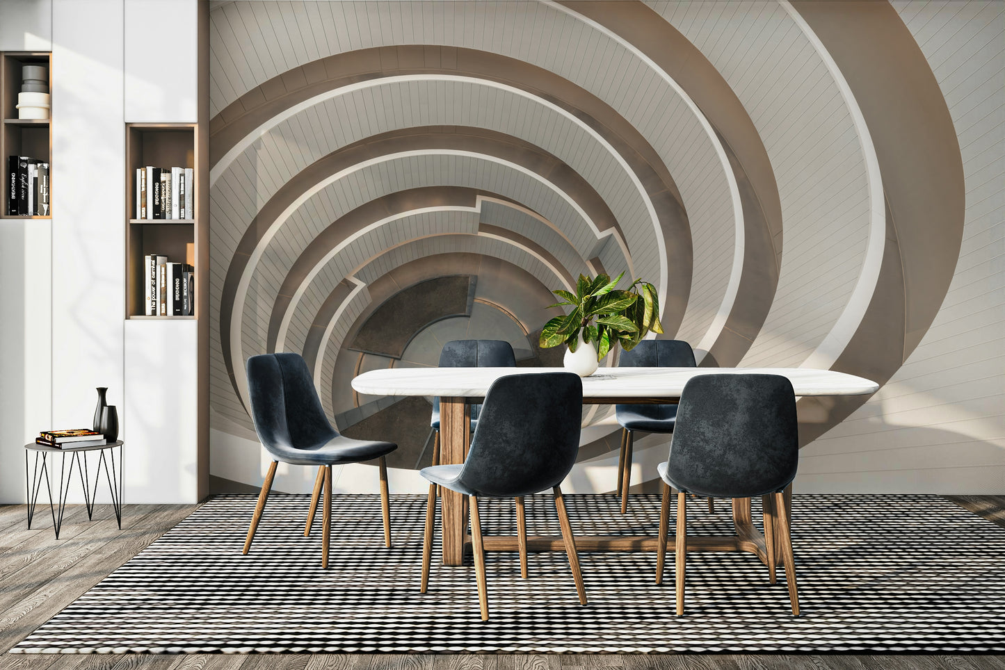 Neutral tone staircase wall design

