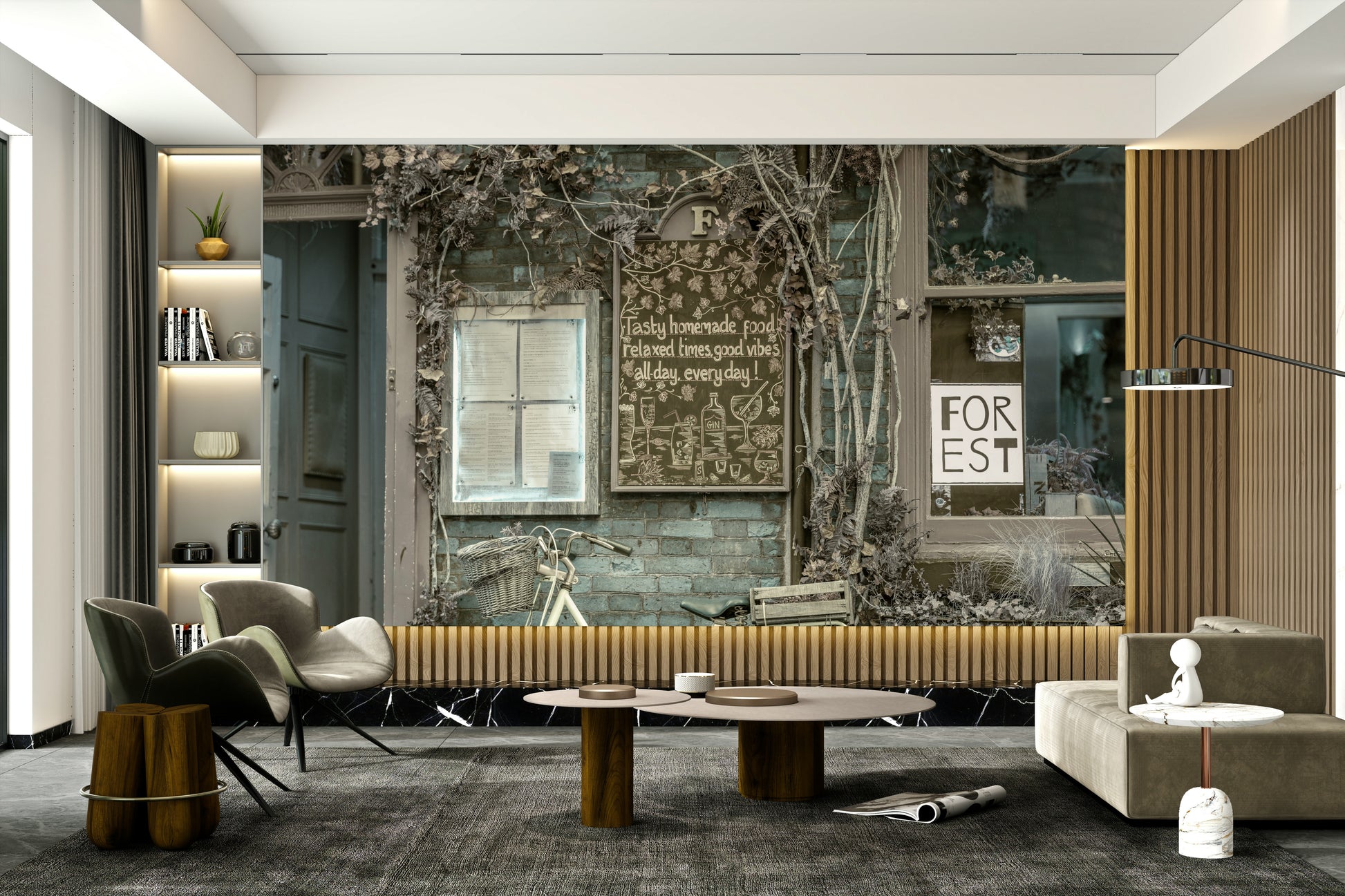 Chalkboard cafe exterior wall mural

