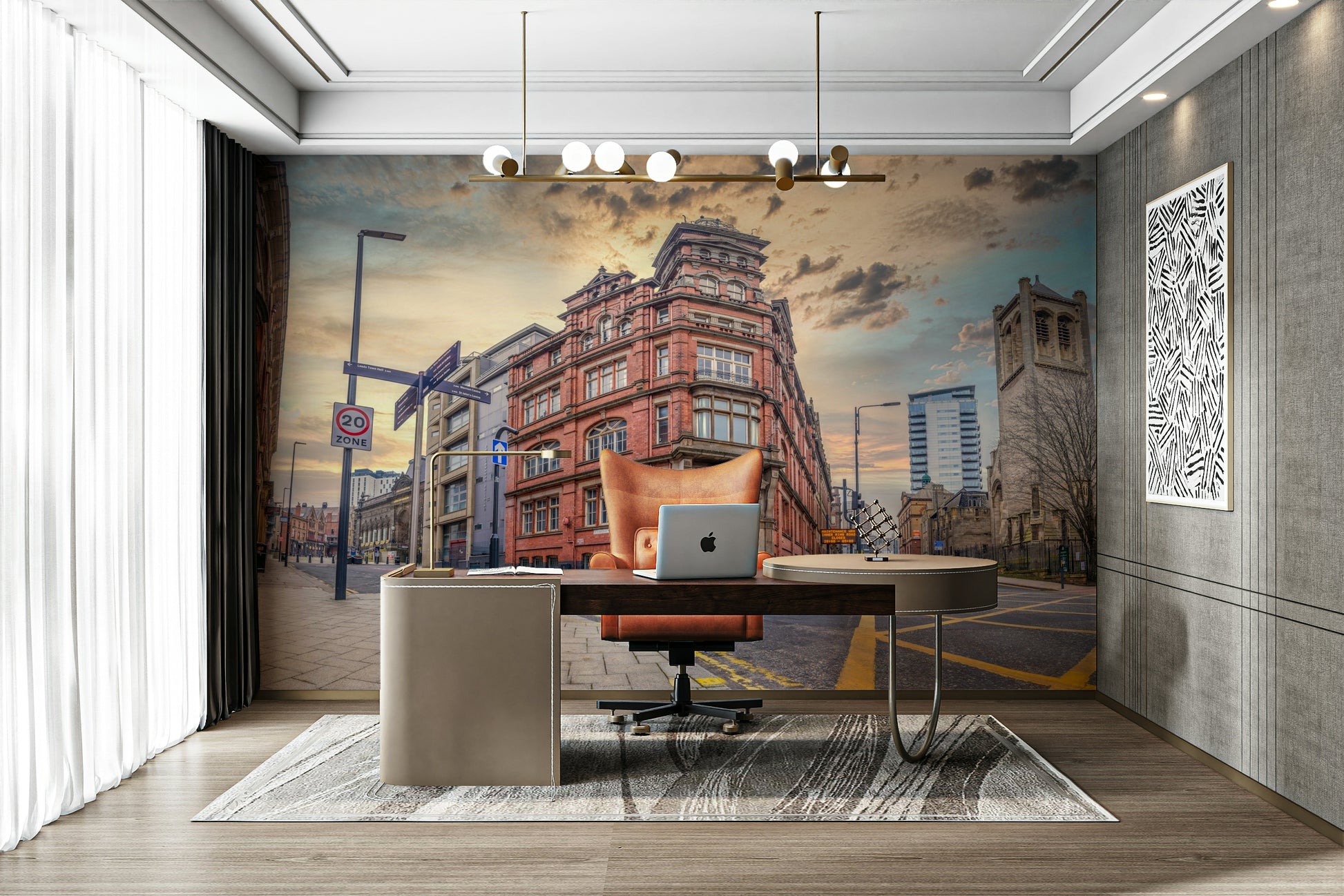 Old town wall mural scene

