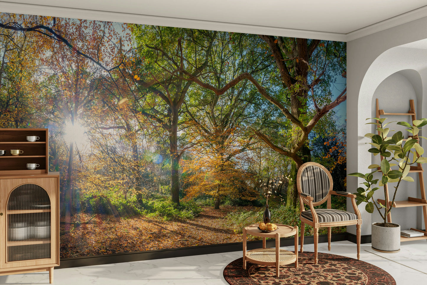 Orange and gold forest wall mural

