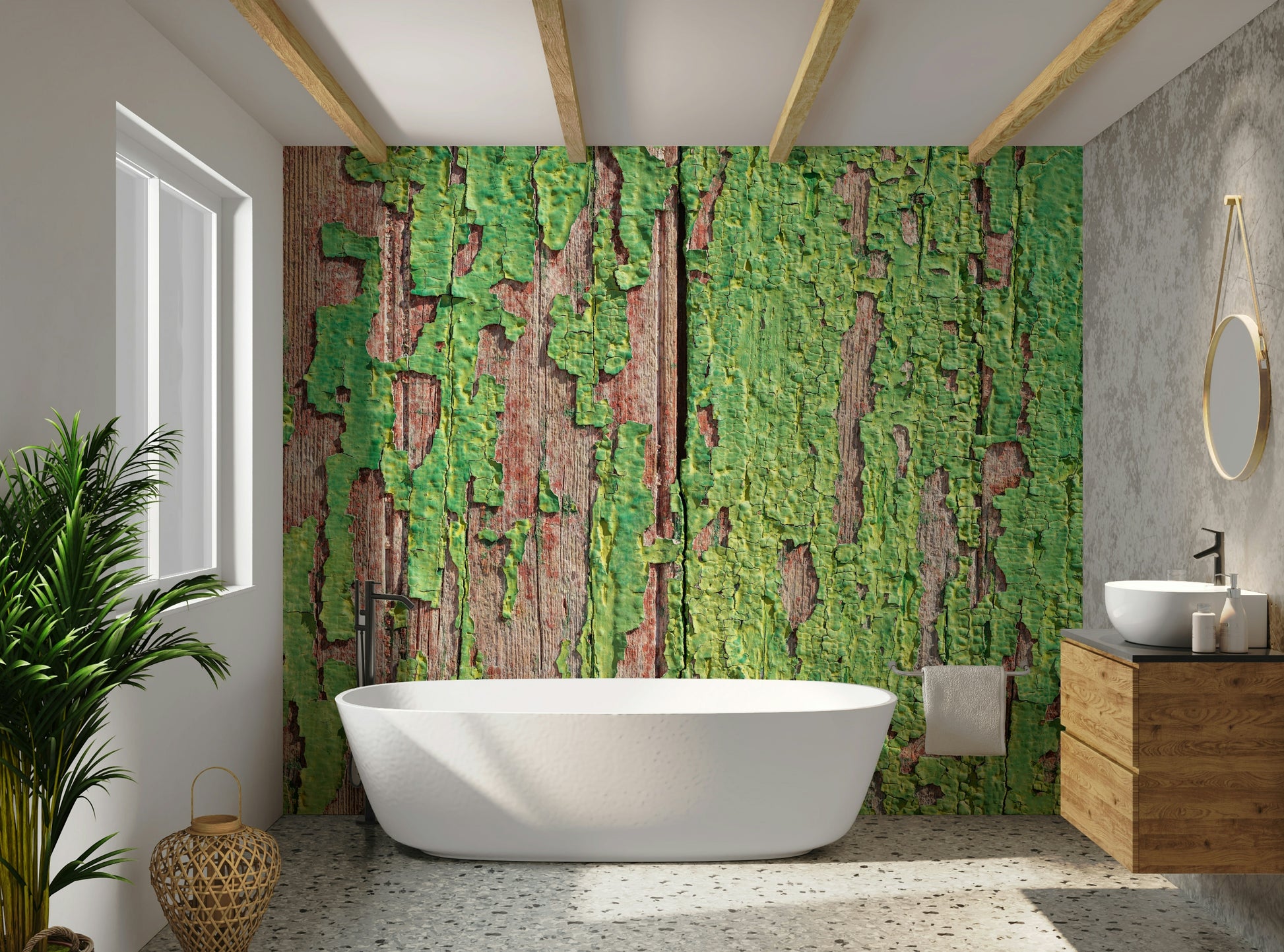 Aged green wall design wallpaper


