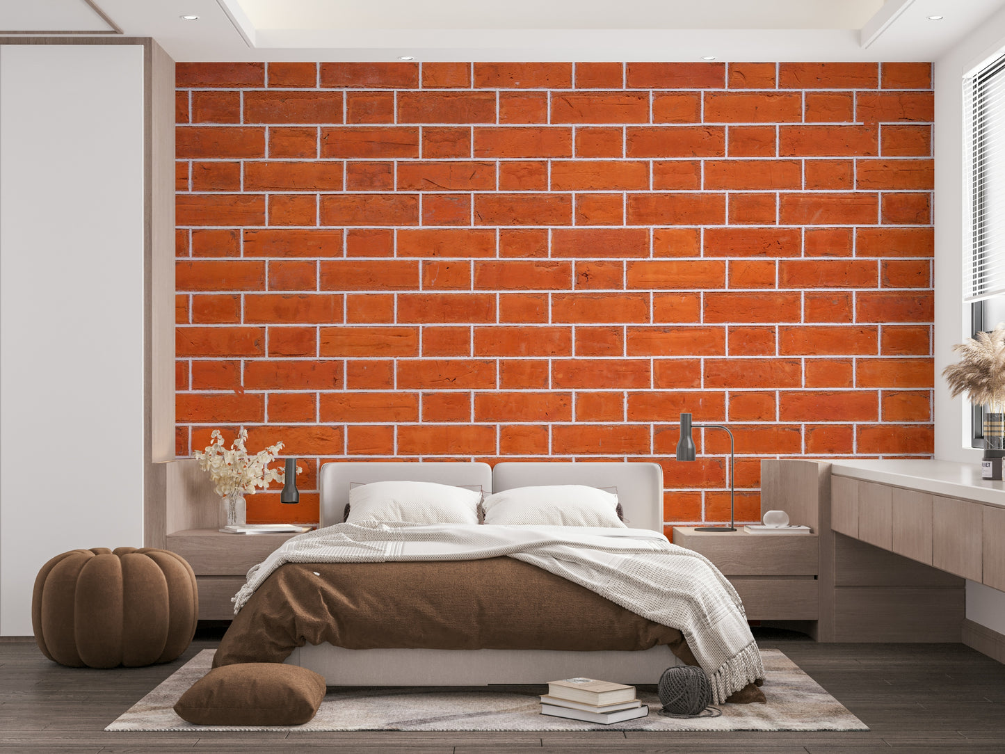 White grout brick wall mural

