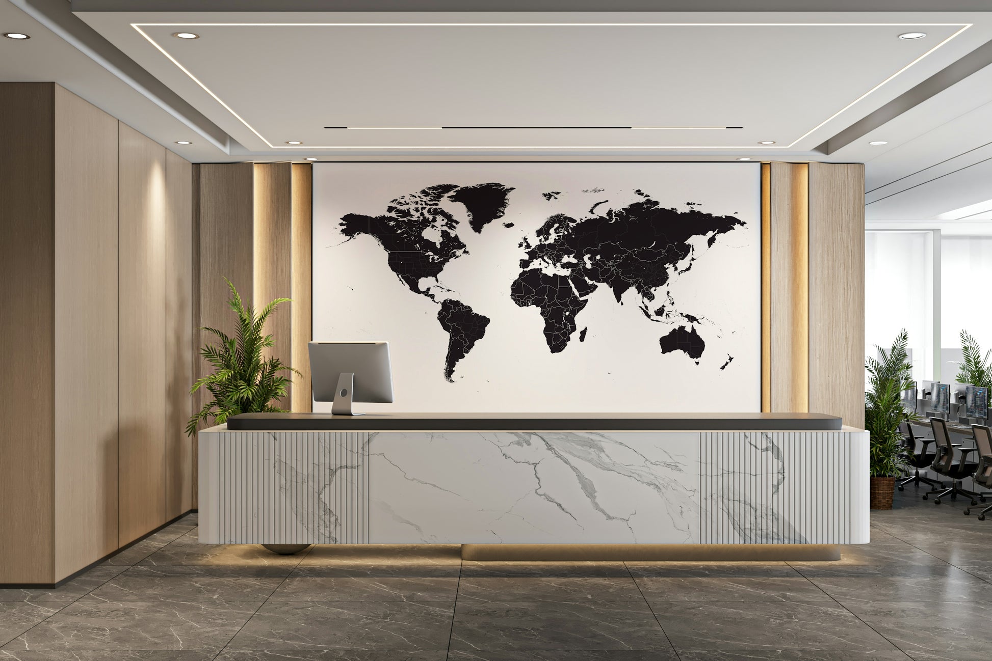 Black and white world map wall mural

