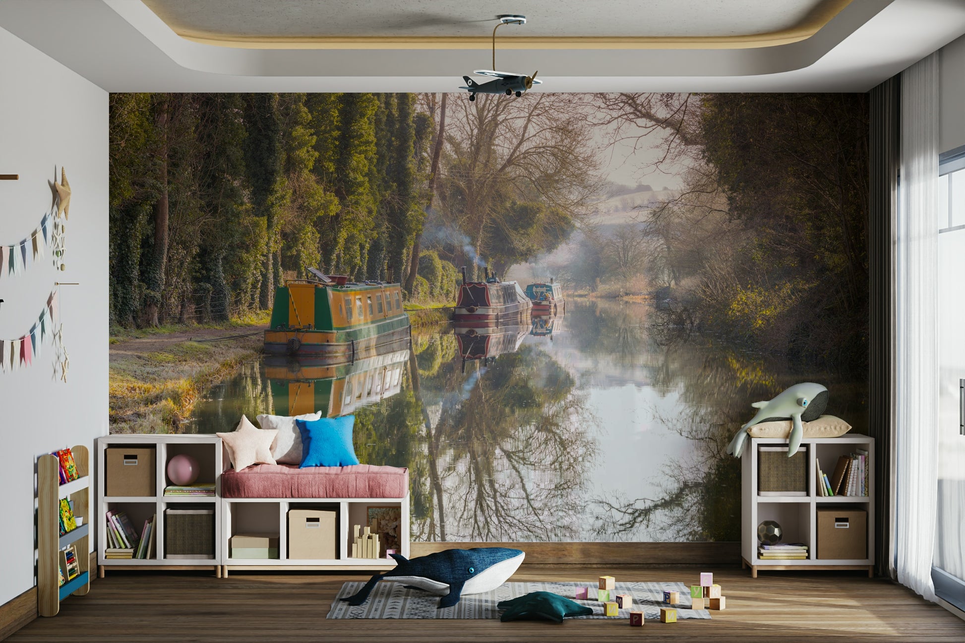 Country canal scenery mural

