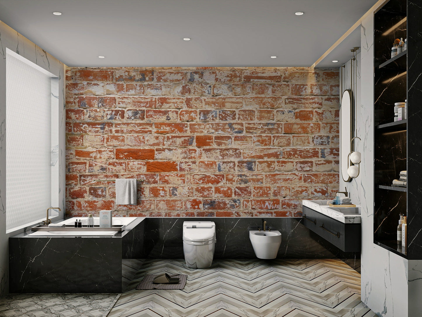 Realistic brick wallpaper for walls with vintage look


