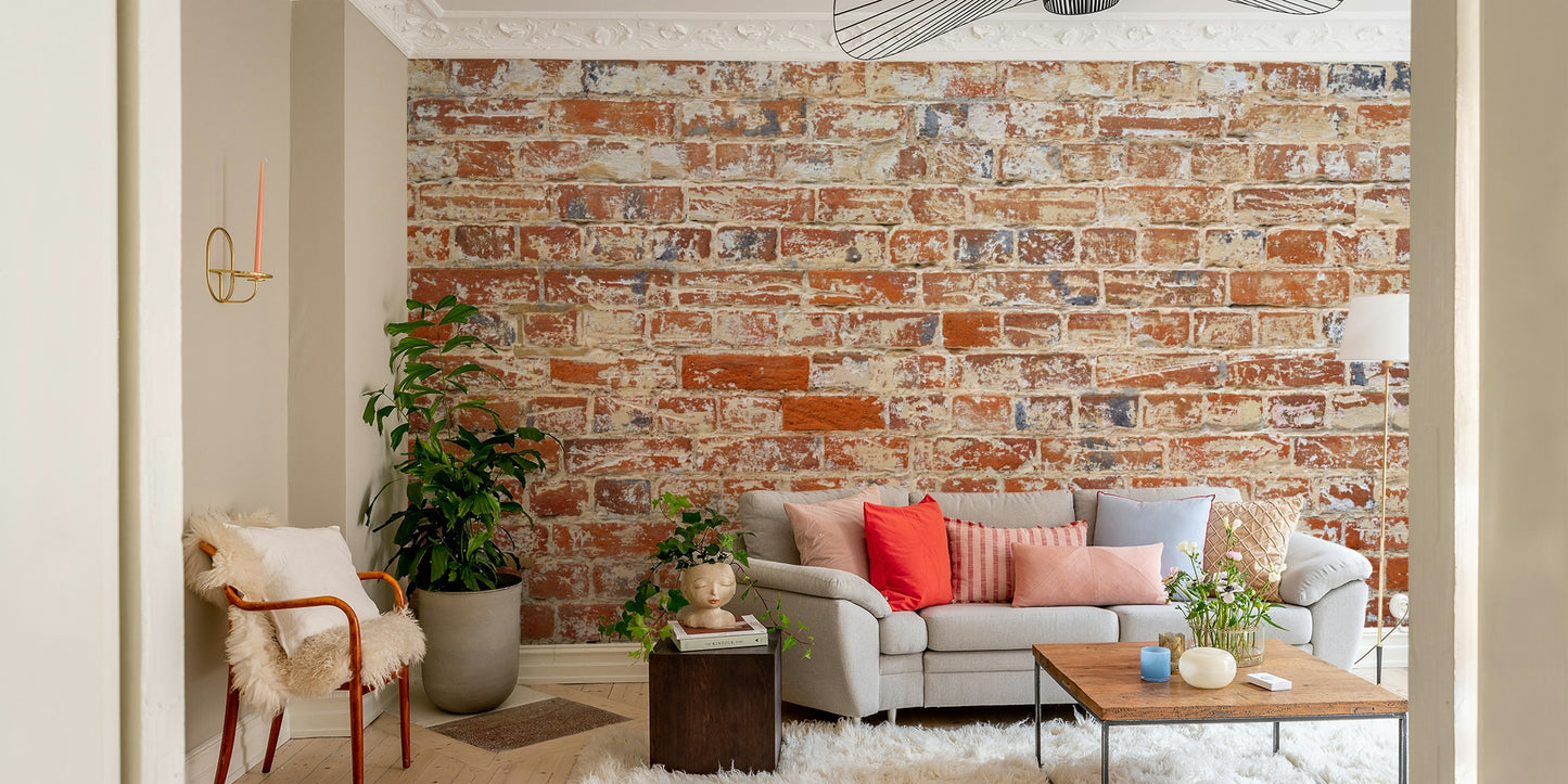 Wall mural showing aged brickwork with soft details

