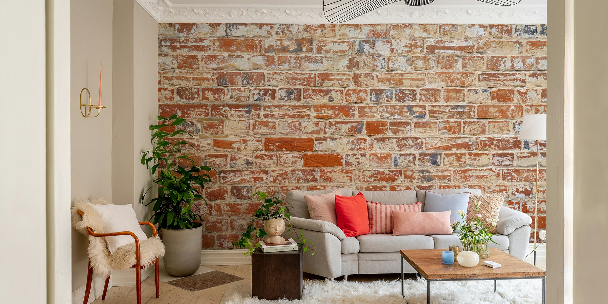Wall mural showing aged brickwork with soft details

