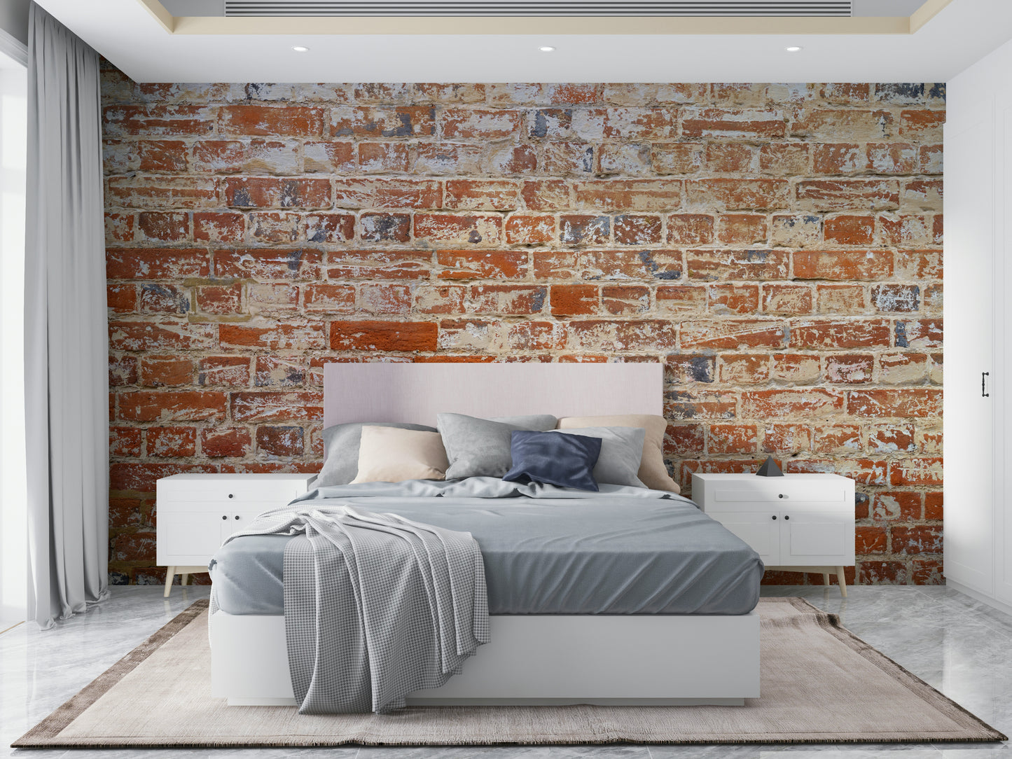 Vintage-inspired mural wallpaper with masonry pattern

