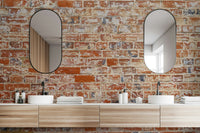 Weathered brick mural wallpaper with rustic texture

