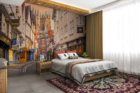 Peaceful twilight cityscape wallpaper for living rooms

