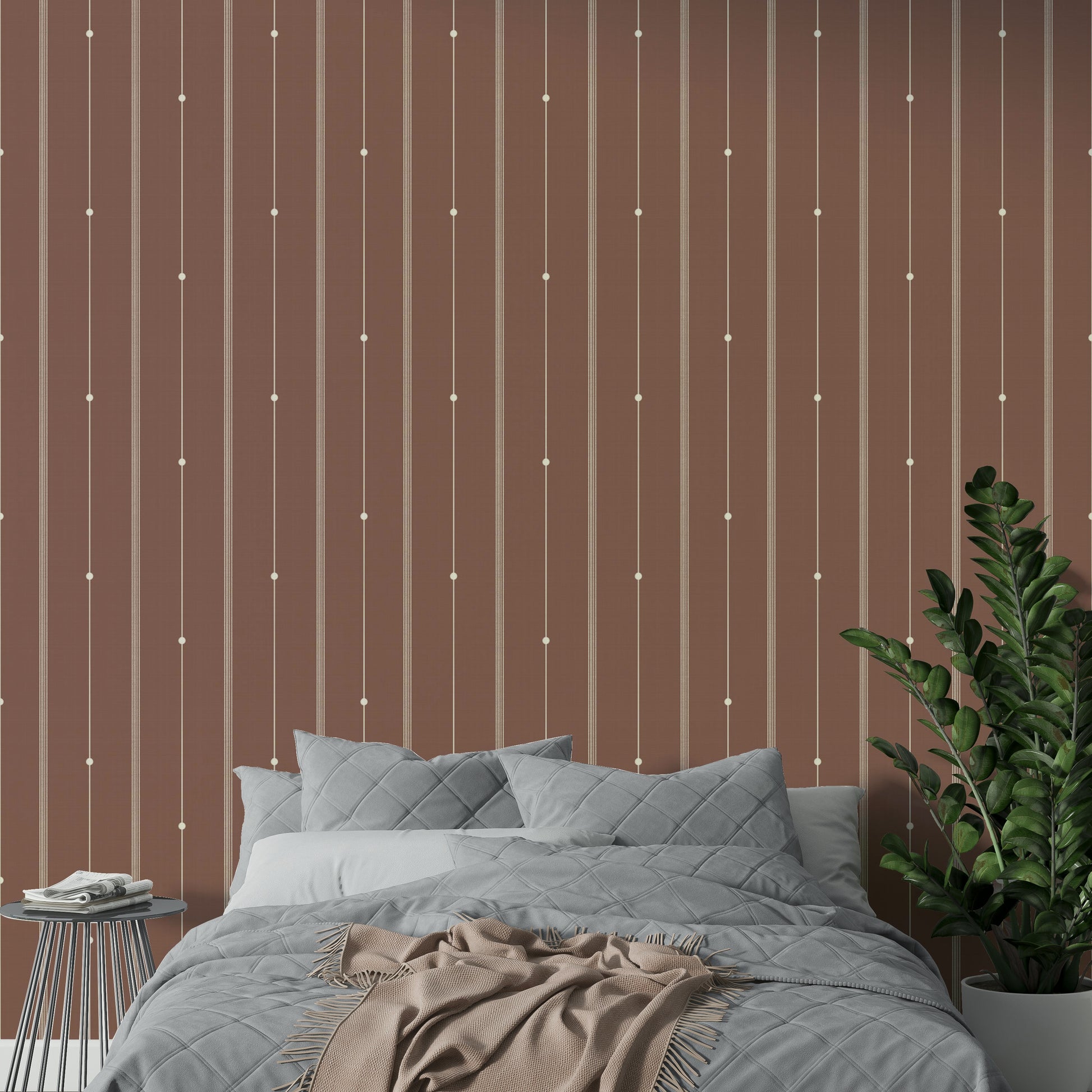 Calming sienna dust tones in minimal striped wallpaper

