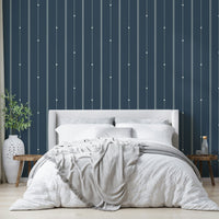 Modern and serene steel blue striped wallpaper for interiors

