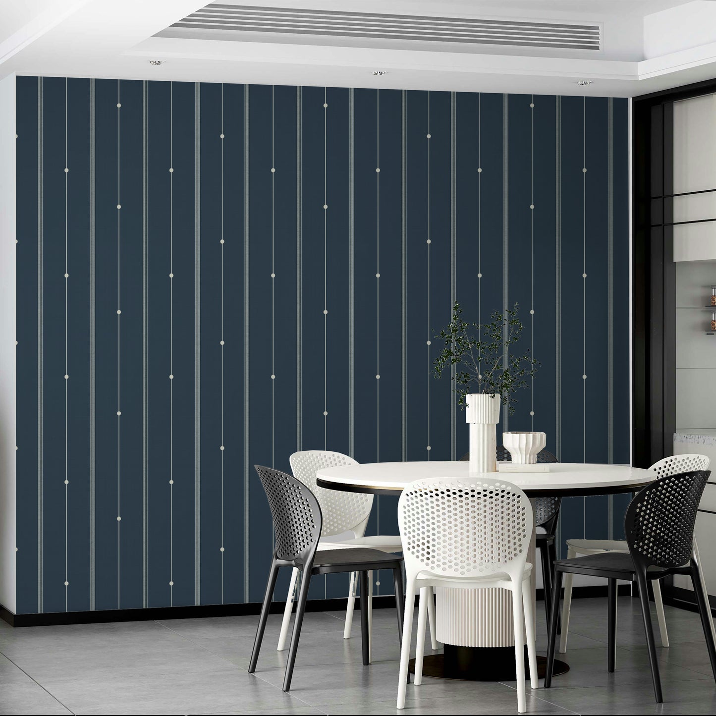 Calming steel blue wallpaper with delicate stripe patterns

