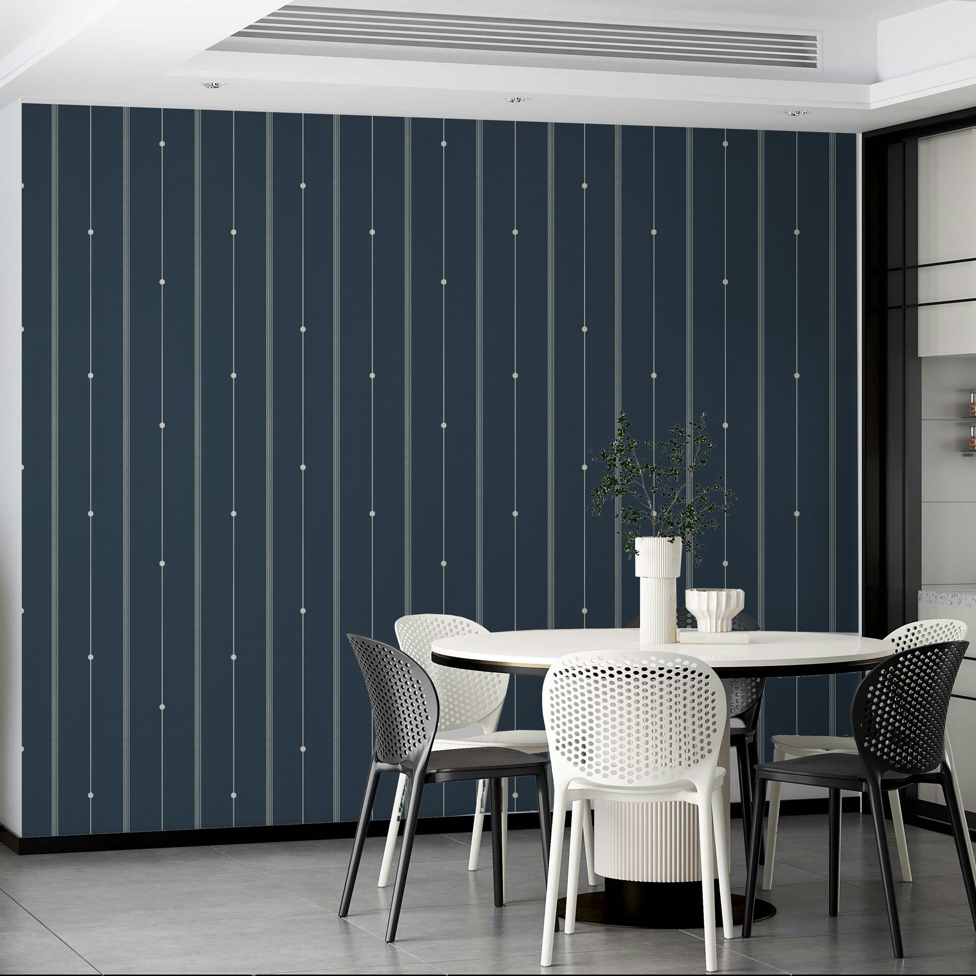 Calming steel blue wallpaper with delicate stripe patterns

