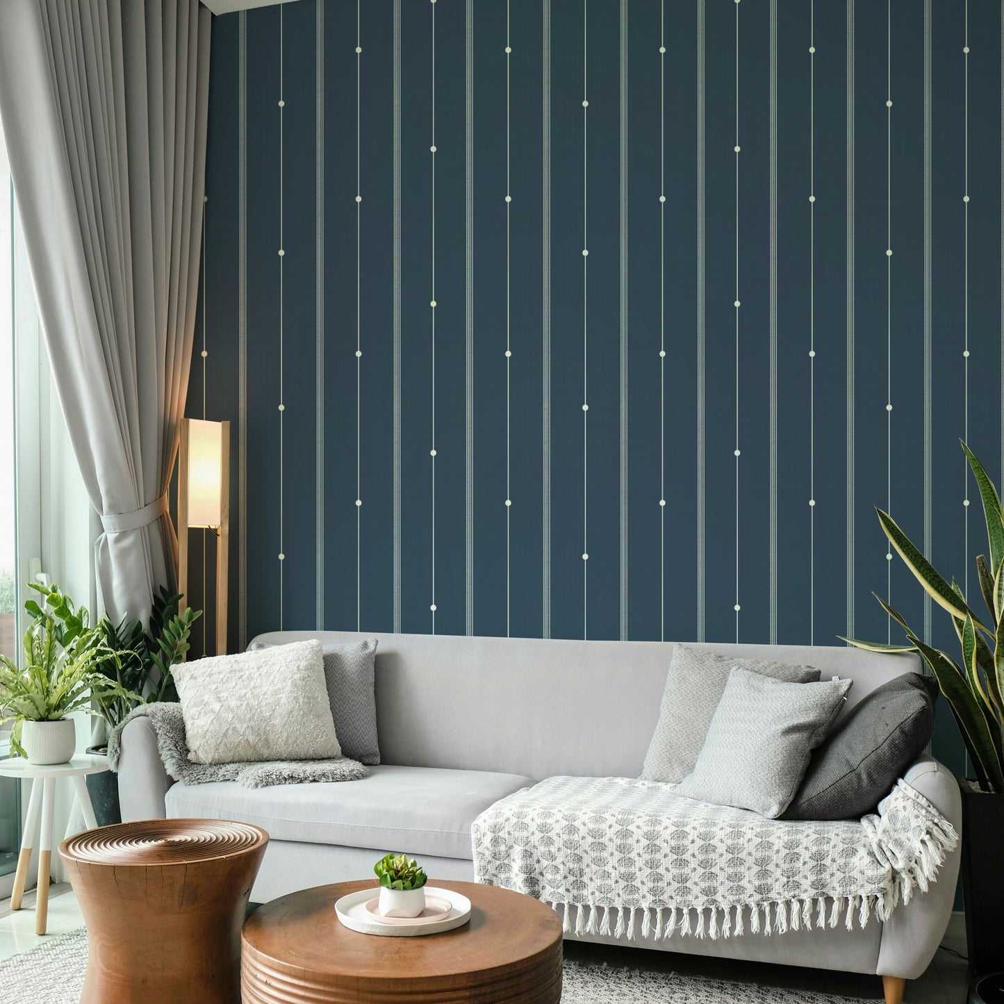 Elegant steel blue and minimal striped wallpaper design

