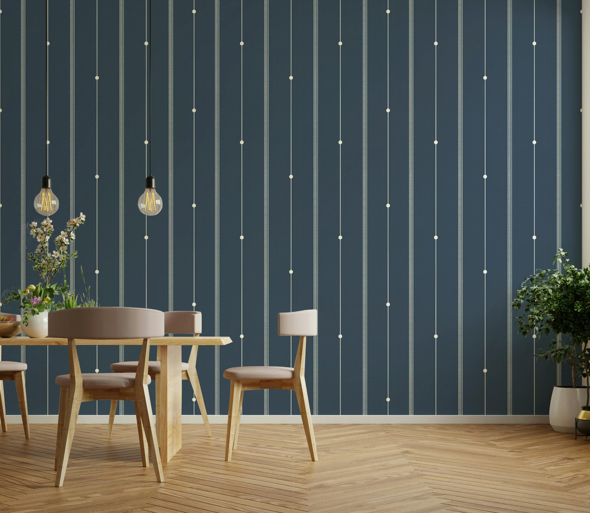 Subtle steel blue stripes creating a tranquil atmosphere

