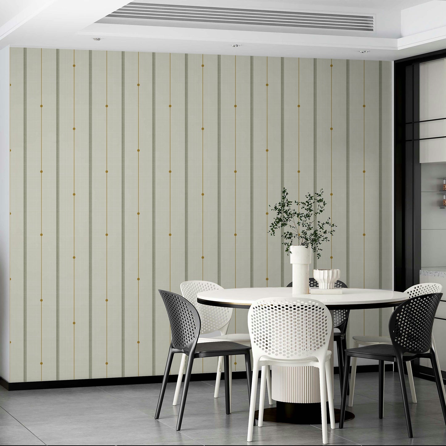 Soft striped wallpaper creating a calm and sophisticated atmosphere

