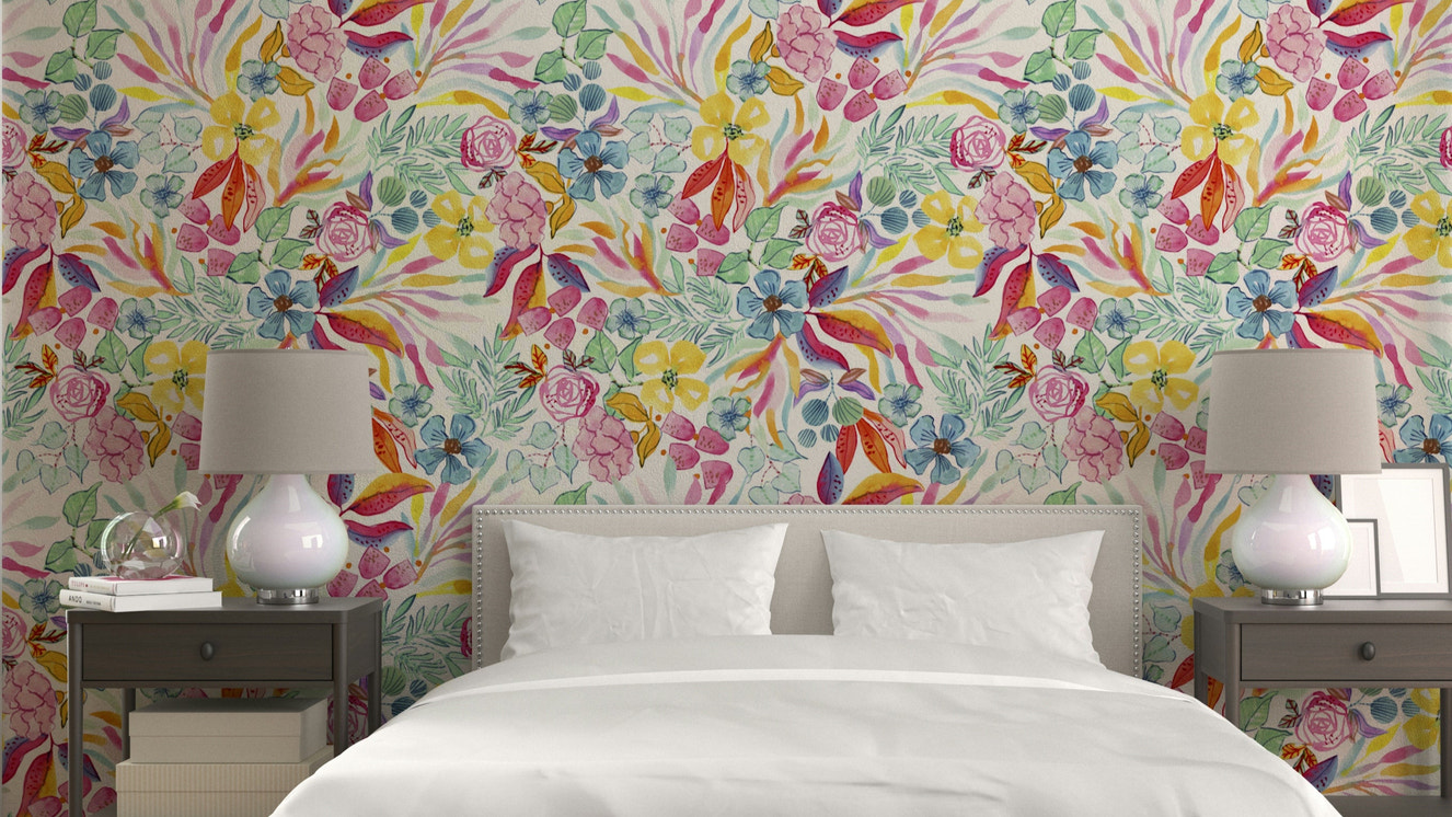 Vibrant tropical wallpaper featuring watercolor design

