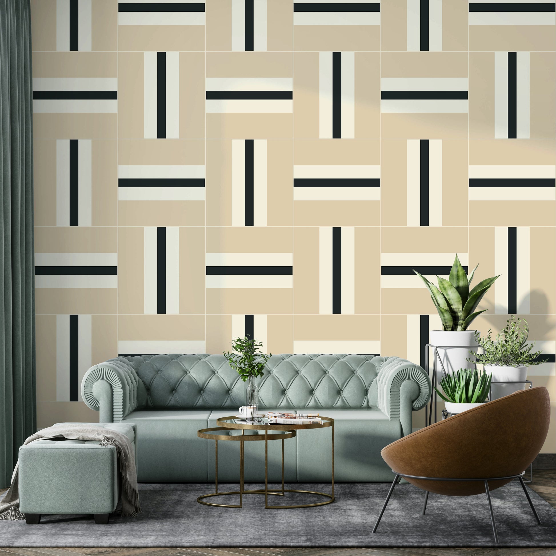 Bold geometric lines creating depth in modern wall design

