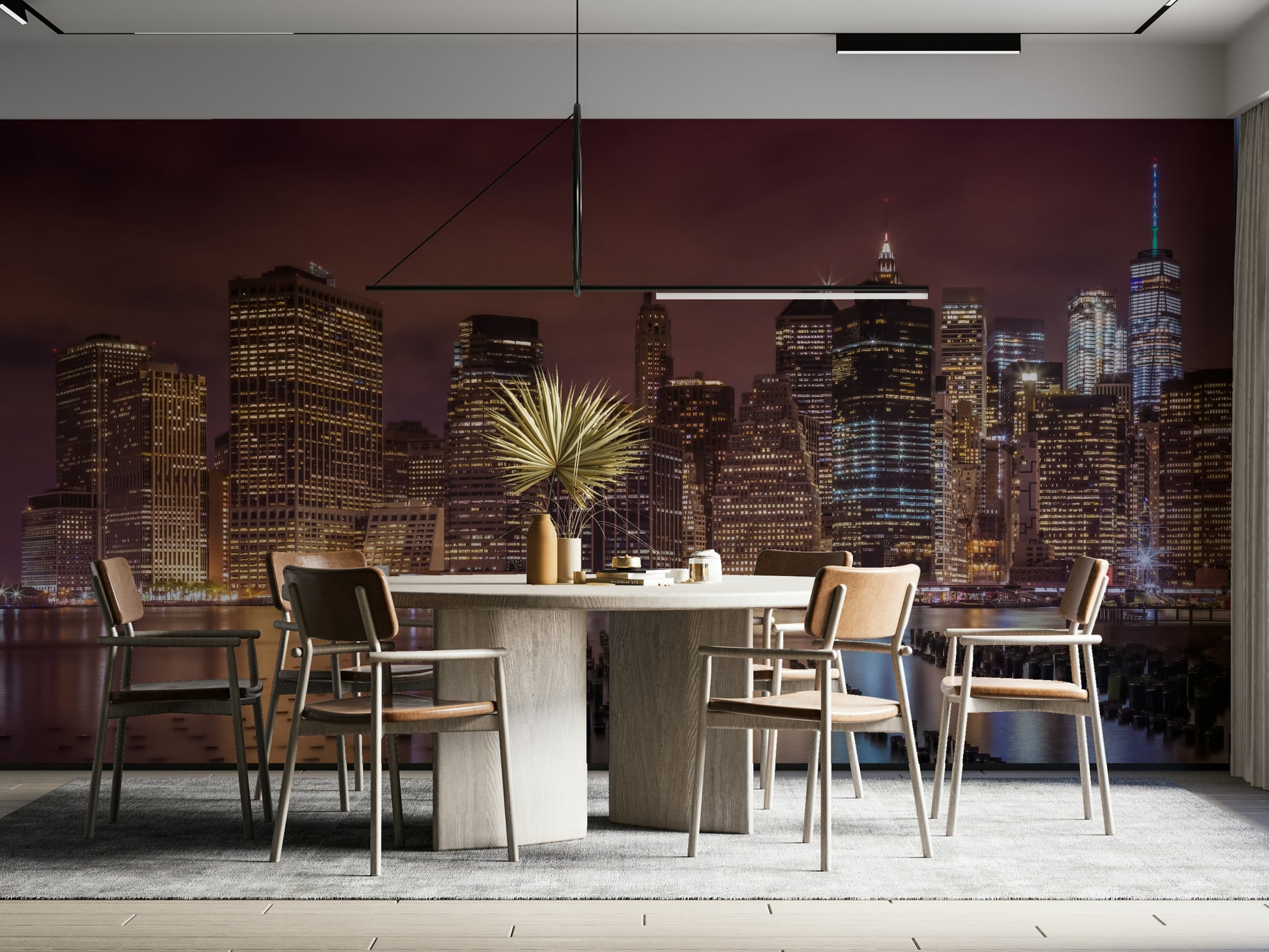 Stunning NYC night skyline wall mural for modern interiors

