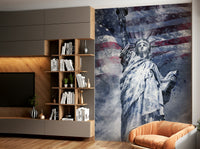 Contemporary Statue of Liberty wall mural with blue tones

