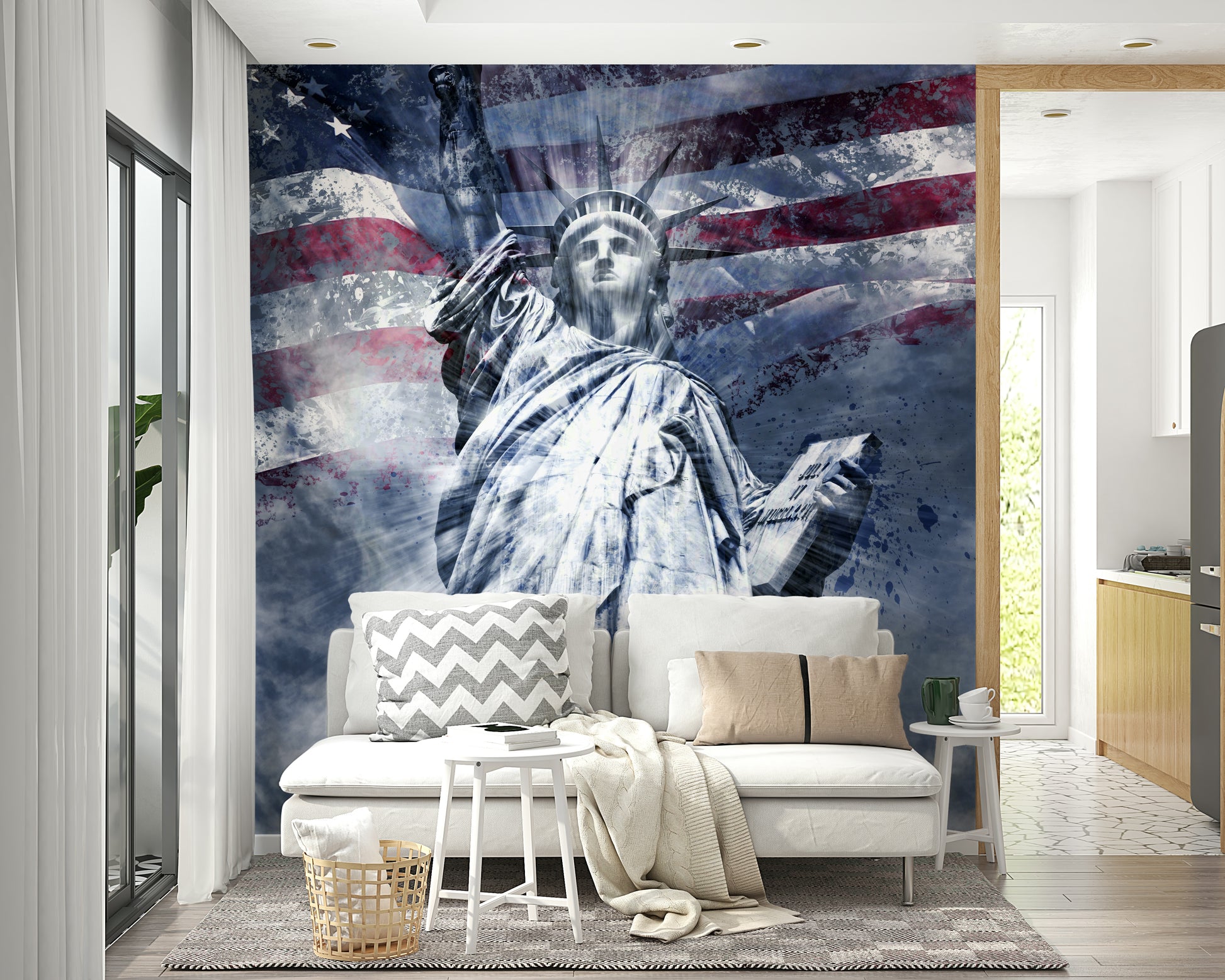 Blue Statue of Liberty mural for urban and modern interiors

