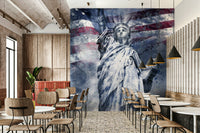 Statue of Liberty in blue on modern art-inspired wall mural

