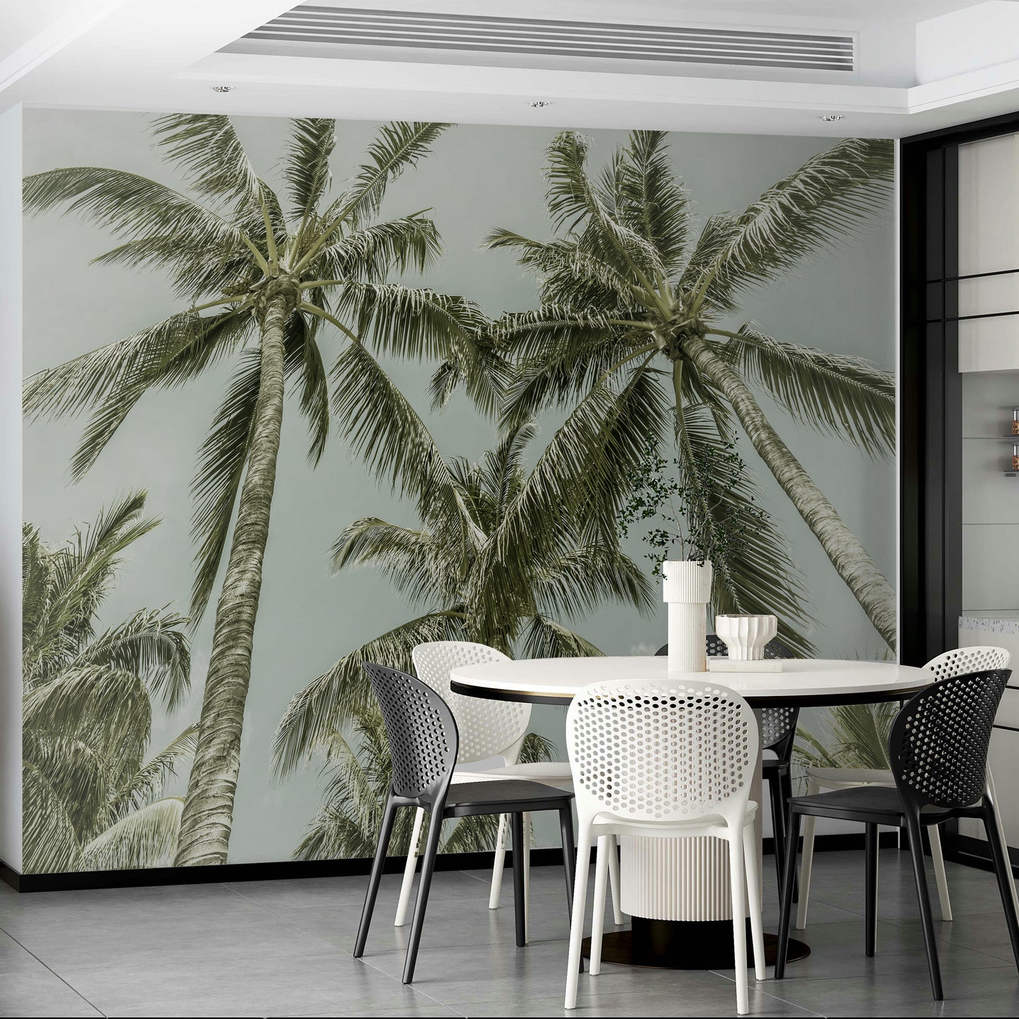 Warm vintage tones in Lovely Palm Trees wall mural design

