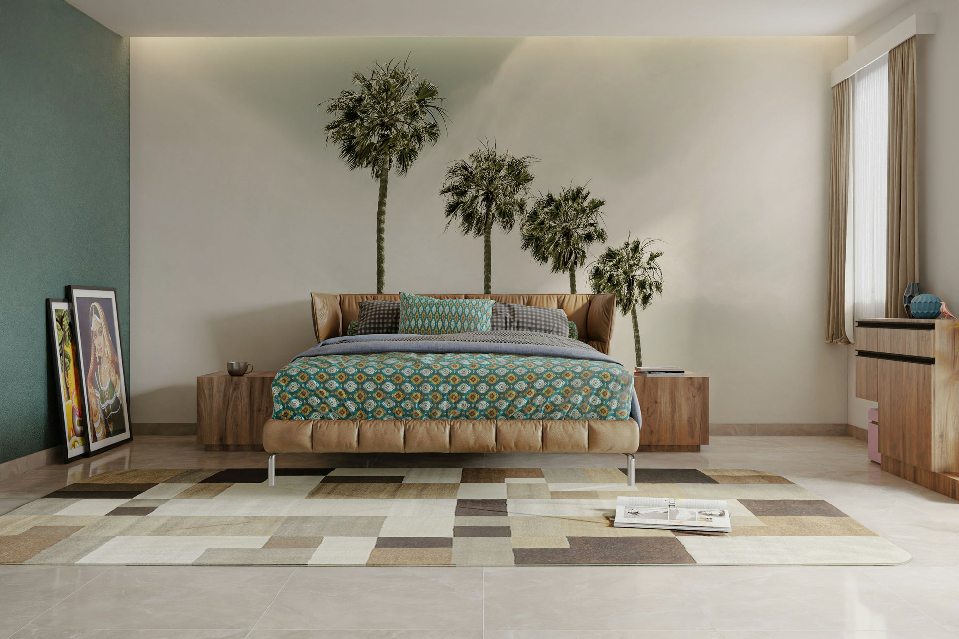 Palm Trees at the Beach Vintage Wall Mural with sunset hues

