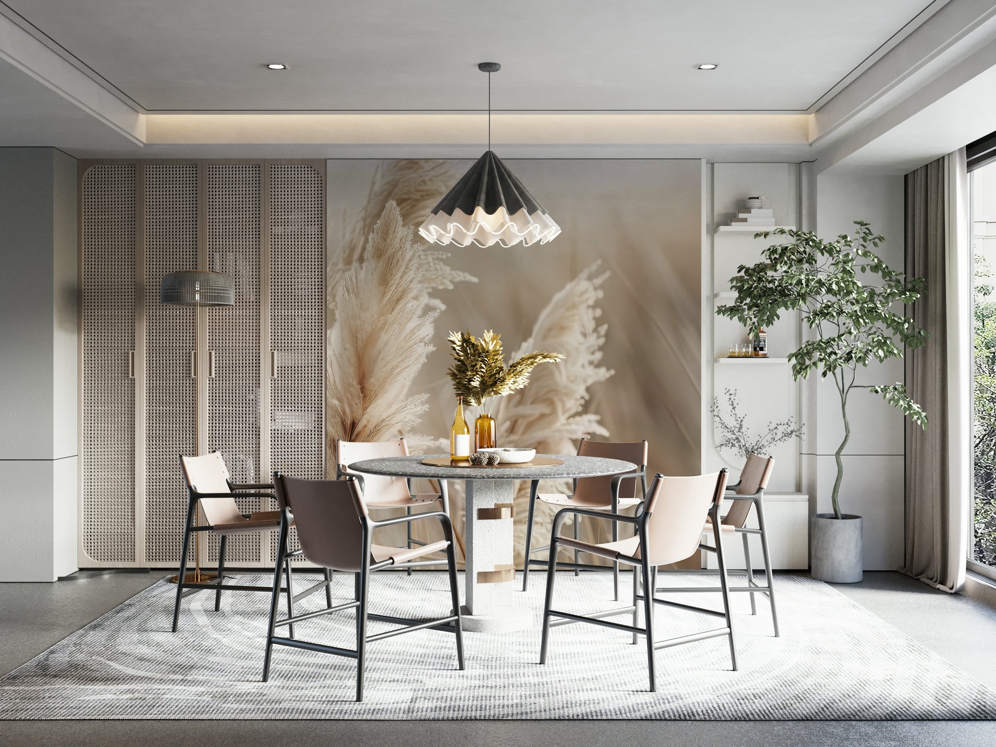 Coastal pampas grass mural creating a relaxing atmosphere

