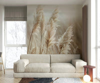Soothing pampas grass and sea view on wall mural design

