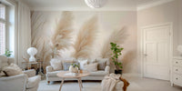 Serene wall mural featuring pampas grass at dusk


