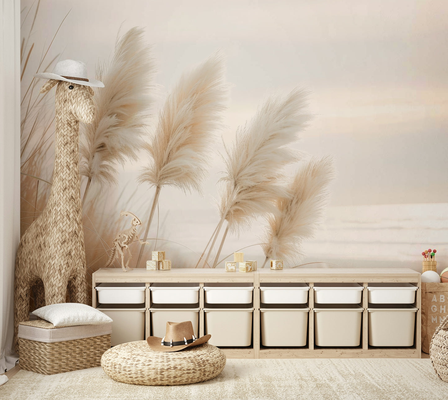 Pampas grass in gentle evening light on wall mural design

